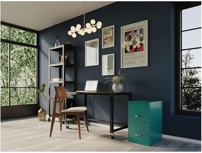 Scranton & Co 2-Drawer Metal File Cabinet, 18" Deep, Painted Steel, Teal/Turquoise Finish, Locking High-Side Drawers for Letter Files, Smooth Glide Suspension, Compact Home or Office Storage Solution