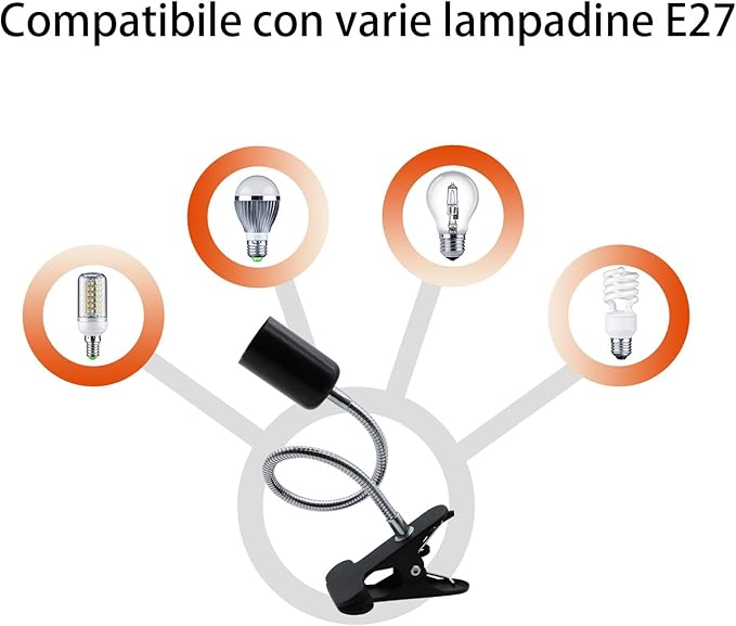 Clip Desk Lamp Socket 2 Pack Flexible Gooseneck Lamp Stand Clip-On with Switch Plugs Clip on Light with Flexible Neck Portable Clip on Light Metal Clip Holder Desk Study Clamp Lamp