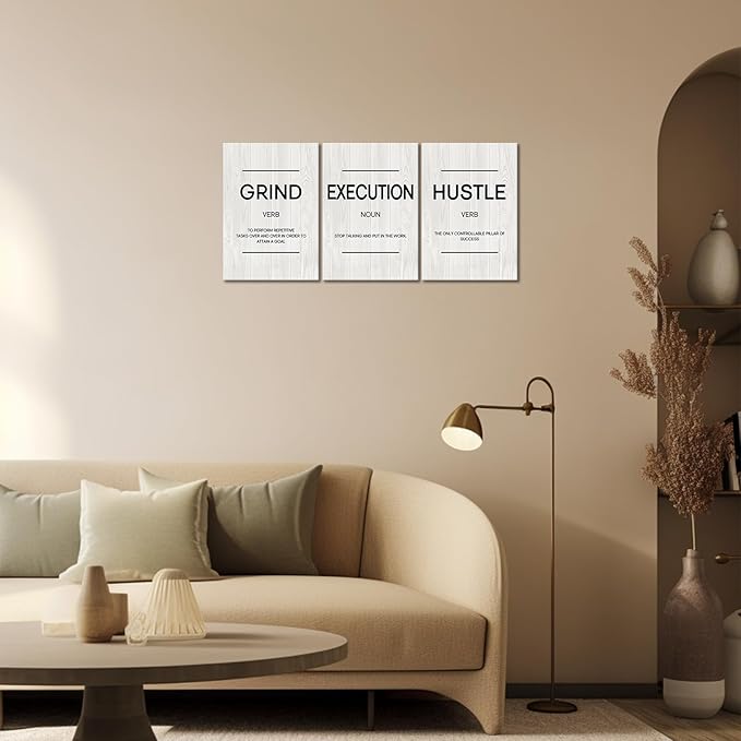 Grind Hustle Execution Wall Art Motivational Wall Decor Inspirational Quotes Pictures Posters Framed Canvas Wall Art Prints Goal Artwork Home Office Wall Decor Ready to Hang
