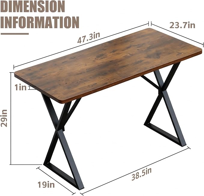 Heavy Duty Office Desk Industrial Grade Computer Desk with 1" Thick Desktop & 1 mm Reinforced Metal Frame Sturdy Workstation for Home Office Gaming Dorm 47.2" W x 23.7" D x 29" H