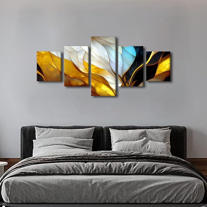 Abstract Canvas Wall Art for Men 5 Panel Wall Art Decor Vintage Pattern Poster Prints on Canvas Colorful Glass Window Picture Printing for Living Room Office Wall Decor Framed Ready to Hang 50x24 in