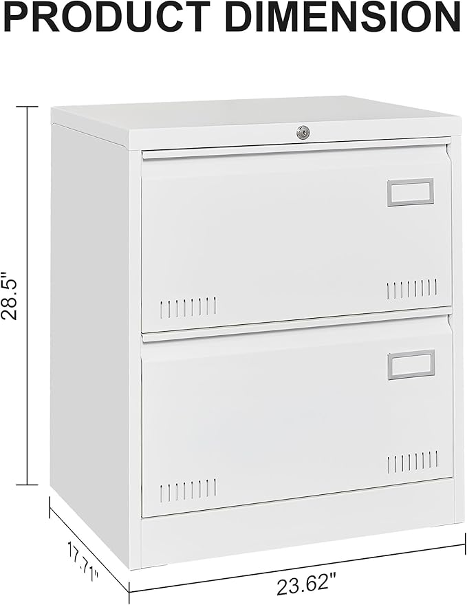 Office lateral File cabinets Filing Cabinet Cabinet with Lock, Locking Metal File Cabinets with 2 Drawers Office Cabinet for Legal/Letter/A4/F4 Home Office Steel Lateral File Drawers (White)