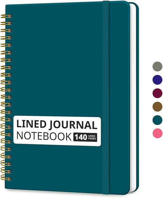 Taja Lined Spiral Journal Notebook for Women & Men, 140 Pages, College Ruled Hardcover Notebook for Work & Note Taking, Journals for Writing, A5(5.7" x 7.9") – Pine Emerald