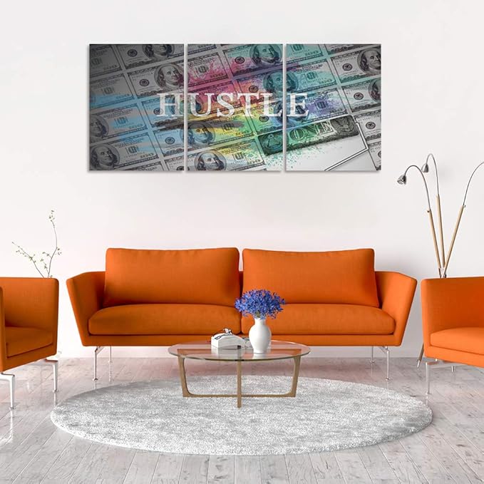 Hustle Wall Art Inspirational Posters Motivational Canvas Wall Art Entrepreneur Quotes Prints Wall Decor 3 Pieces Inspiring Success for Office Home Living Room Bedroom Framed Ready to Hang(72”Wx36”H)