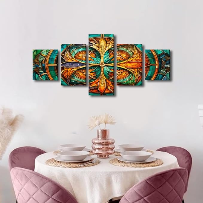 Modern Canvas Wall Art for Boy Cool Whirling Kaleidoscope Dragons Poster Dragons Scales Pattern Art 5 Panel Cool Girl Room Decor for Home Wall Decor Stretched and Framed Ready to Hang 50x24 in