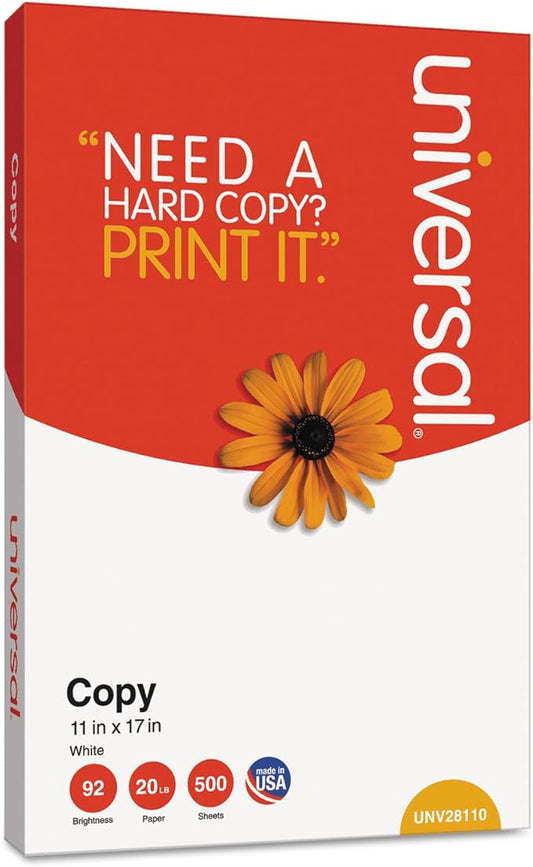 Universal 28110 Copy Paper, 92 Brightness, 20lb, 11 x 17, White, 2500 Sheets/Carton