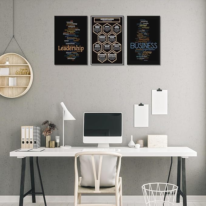3 Piece Leadership Wall Art - Framed Motivational Canvas Prints Inspirational Poster Ready to Hang for Home, Office & Classroom Wall Decor, 12x16 in x3