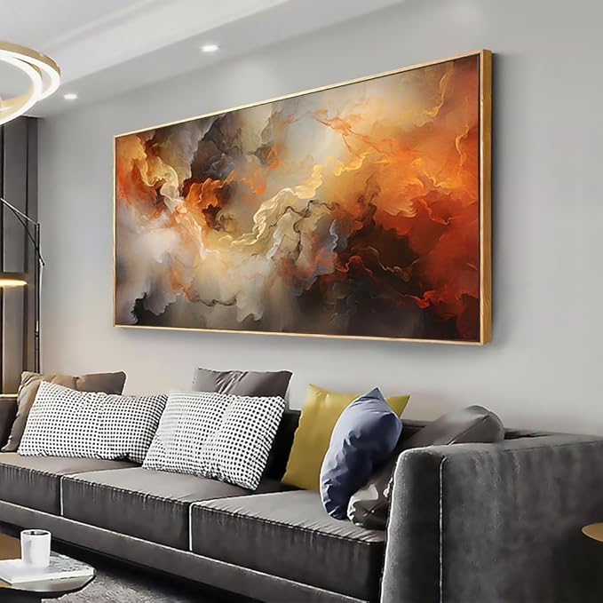 VHMING Abstract Wall Art Framed Ready to Hang Home Decor Orange White Artwork Wall Art Prints Canvas Painting Large Size for Living Room Bedroom Office Decoration 30"x60"