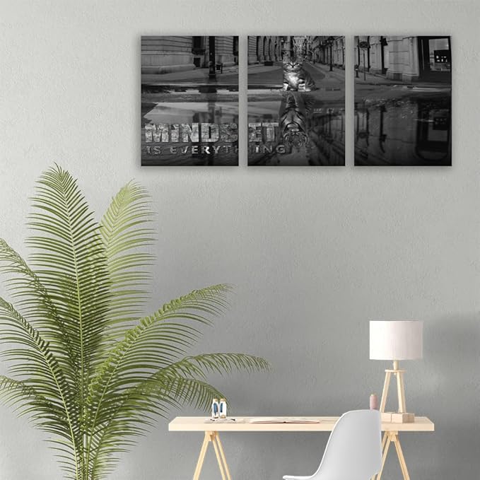 Inspirational Quotes Canvas Wall Art Motivational Ability Motivation Attitude Canvas Paintings Posters Prints Entrepreneur Quote Home Office Bedroom Decor 3 Panels Ready to Hang - 36" W x 16" H