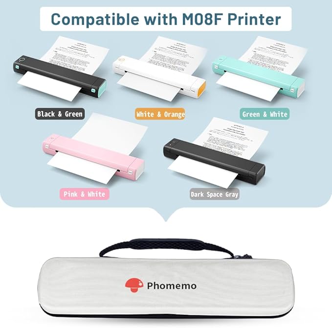 Phomemo 2025 New Version M08F Printer White Bag, M08F Portable Bag Lightweight for Travel, Compatible with HPRT MT800/MT800Q, M08F/M08E/P831/TP81, A886/A887, Portable Thermal Printers (Box Only)