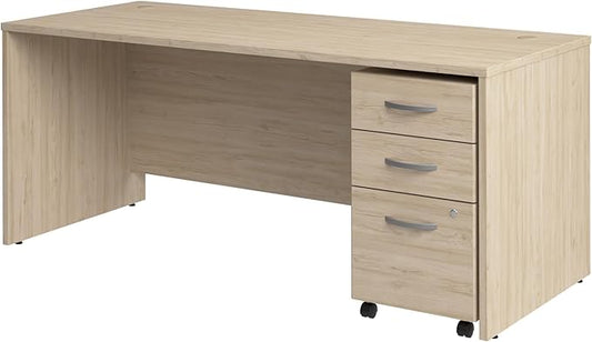 Bush Business Furniture 72W x 30D Office Desk with Mobile File Cabinet, Computer Table and Drawers for Home or Professional Workspace, Studio C Collection, Natural Elm