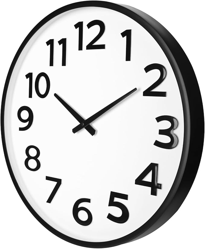 20 Inch Large Wall Clock - Big 3D Numbers Easy to Read, Battery Operated Silent Non-Ticking, Analog Quartz Round Clock