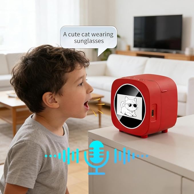Smart AI Voice Sticker Printer Box, Mini DIY Thermal Label Printer with Display, Inkless Portable Sticker Box for Home, Office, Study & DIY Projects, Rolls Paper Included