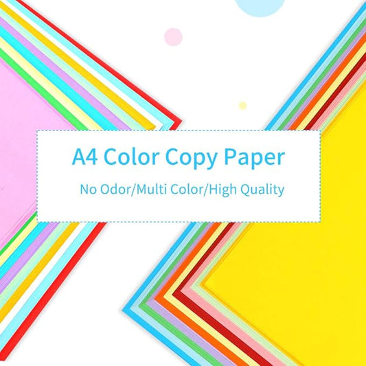 A4 Color Copy Paper - 100 Sheets - 70 GSM - 210 x 297 mm or 8.3 x 11.7 Inches - Multi Color Media for Printing Writing and Arts - Suitable for Printers and Copiers (10 Colors Mix)