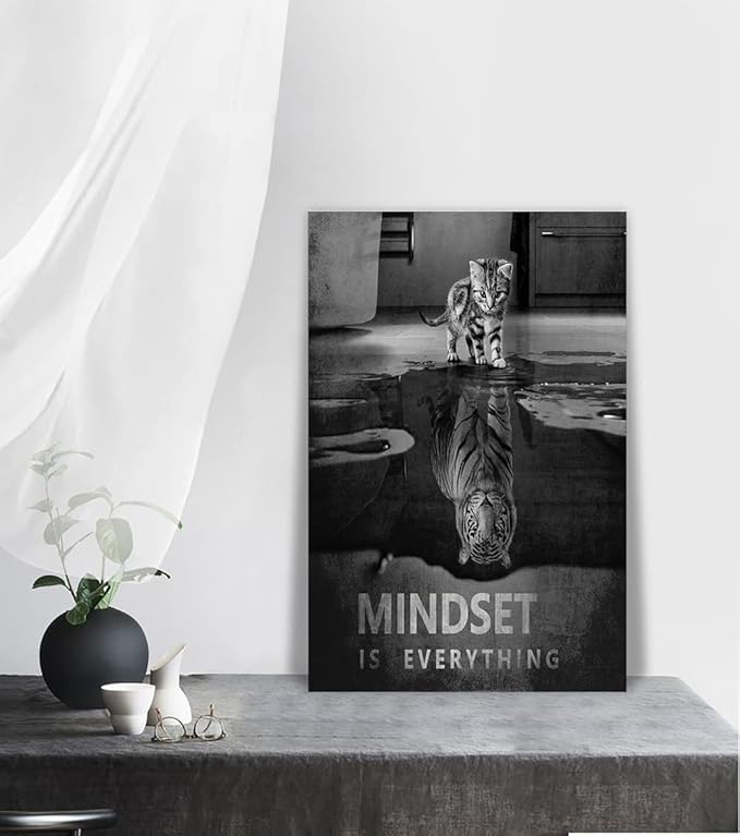 Inspirational Canvas Wall Art Motivational Framed Office Artwork Mindset Is Everything Wall Decor Framed Ready to Hang-12x16 inches