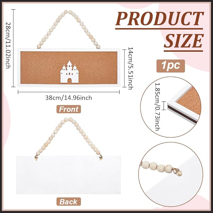 BENECREAT Rectangle Castle Pin Board Cork Board, 15x5 Inch Bulletin Display Board, Wall Mounted Cork Board for Brooch Pin Collection Display Office Home Bedrooms (White)