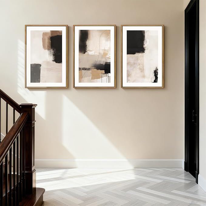ANHUIB Neutral Abstract Wall Art Beige Modern Wall Decor 16x24 Inch Minimalist Black Paintings Set of 3 for Living Room Bedroom Dining Room