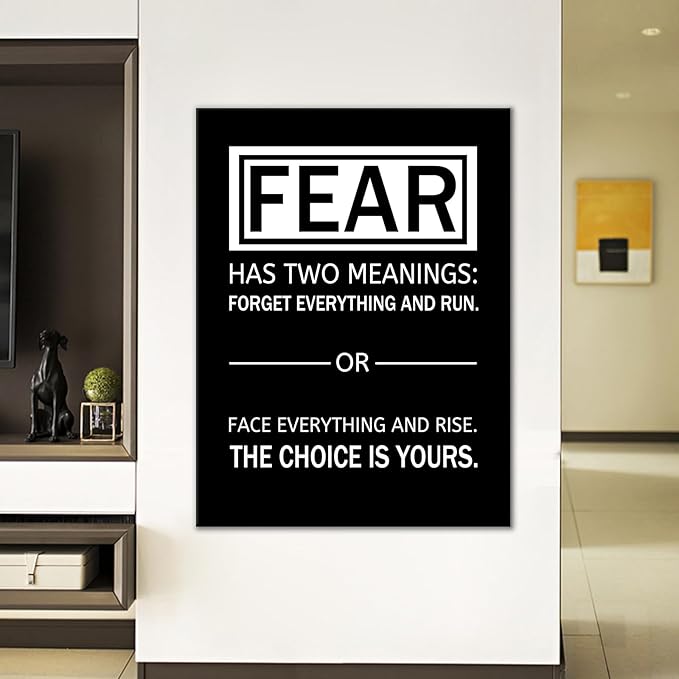 Fear Has Two Meanings Motivational Canvas Wall Art Large Poster Print Inspirational Black Background Quotes Picture Painting Artwork for Living Room School Office Stretched and Framed [30''Wx 40''H]
