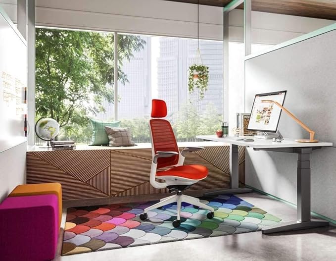 Steelcase Series 1 Office Chair with Headrest, Graphite Frame, Cogent Connect Tangerine, Hard Floor Casters