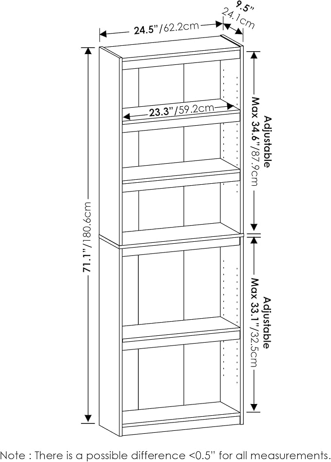 Furinno Jaya Enhanced Home 5-Tier Shelf Bookcase, Blackwood