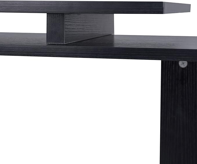HOMCOM 55" 360° Rotating Corner Computer Desk Modern L-Shaped Home Office Workstation with 3-Tier Storage Shelves, Bookshelf, Black