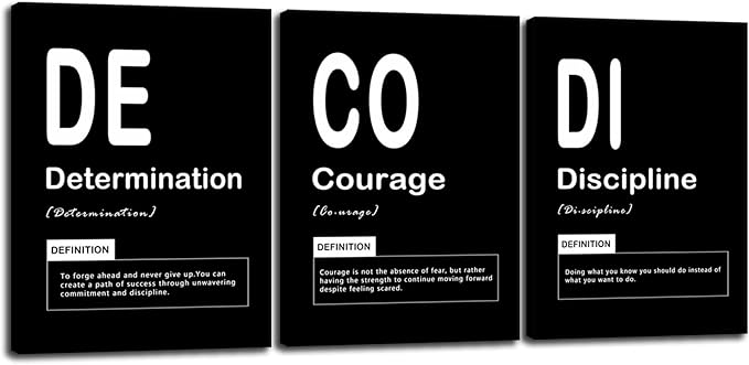 Inspirational Painting Wall Art 3 Pieces Canvas Print Office Wall Decor Discipline Determination Courage Noun Poster Artwork Inspiring Framed Motivational Quotes for Wall Art Decor [36" W X 16" H]