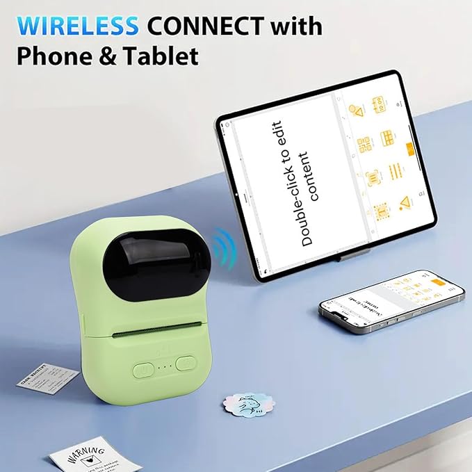VBESTLIFE Mini Portable Thermal Printer Print Pod, Inkless Bluetooth Label Maker Machine for DIY Crafts, Journaling, Office & Home Use (Green)