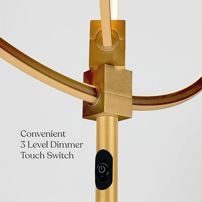 Brightech Eclipse Modern LED Torchiere Floor Lamp - Very High Brightness, Indoor Lamp - Living Room Standing Light - Alternative to Halogen - Built in Touch Dimmer - Gold/Brass