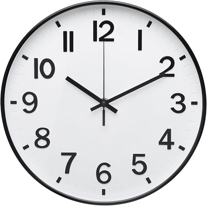 Wall Clock 12Inch White-Black Modern Simple Quartz Decorative Clock Non-Ticking Silent Battery Operated Round Wall Clocks Trendy and Practical Best Gift for Living Room Bedroom Kitchen Office