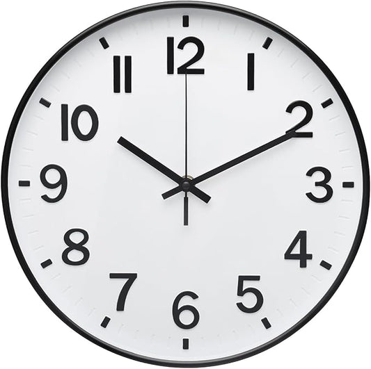 Wall Clock 12Inch White-Black Modern Simple Quartz Decorative Clock Non-Ticking Silent Battery Operated Round Wall Clocks Trendy and Practical Best Gift for Living Room Bedroom Kitchen Office