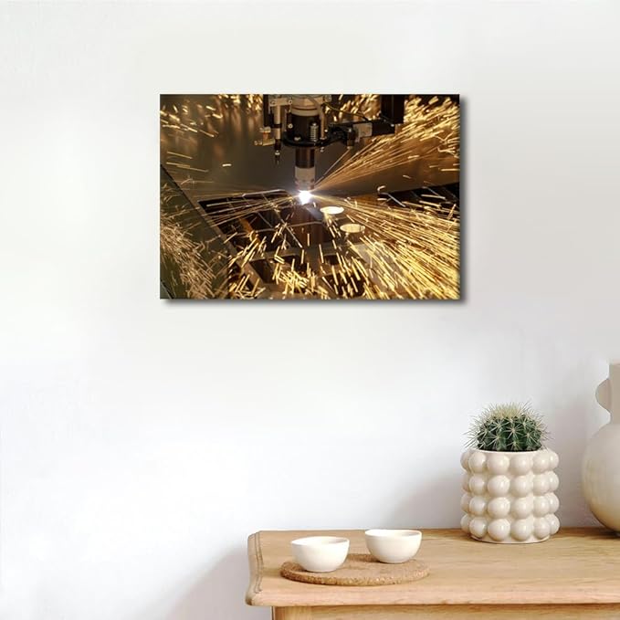 TUMOVO Plasma Cutting Wall Decor Industry Machine Pictures 1 Panels Wall Art Canvas Prints Bedroom Wall Decor Canvas Art Paintings Decor Canvas Frame Artwork for Home Walls Ready to Hang, 12" x18"