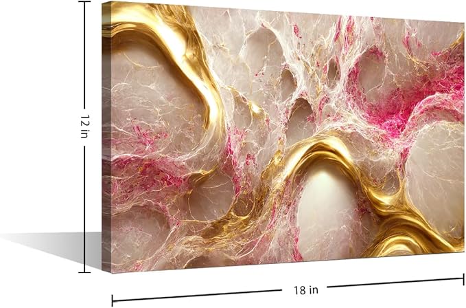 Modern Canvas Art Abstract Design Art Picture Printing Modern Living Room Home Wall Decor 1 Panel Gold and Pink Poster Prints for Girl Bedroom Wall Decor Stretched and Framed Ready to Hang 18x12 in
