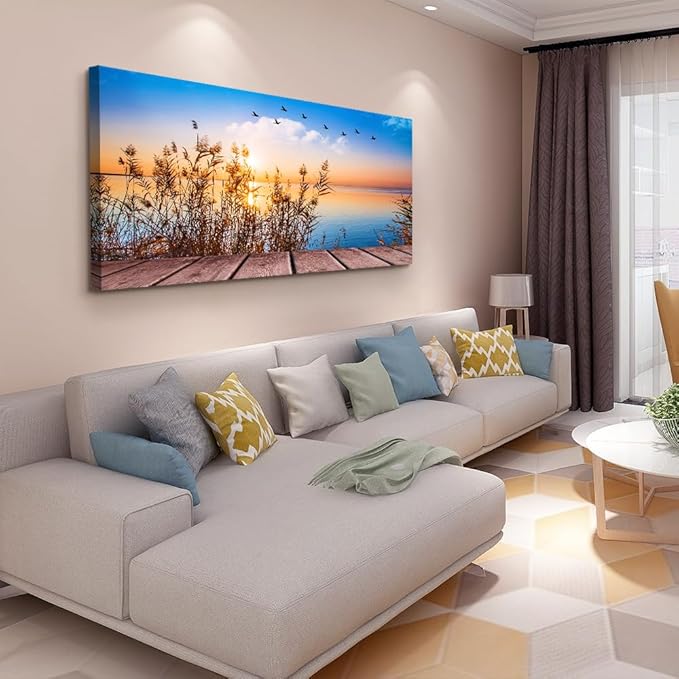 MHARTK66 Beach Wall Art Canvas Print Ocean Pictures Nature Artwork Wall Decor Seascape Painting Large Sunset Landscape Picture Modern for Living Room Bedroom Bathroom Office Home Decorations 30" x 60"