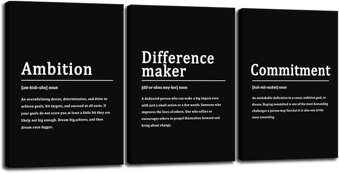 Motivational Canvas Wall Art Office Wall Decor Difference maker Noun Poster Inspirational Artwork Ambition Commitment Noun Picture Print Framed Home Living Room Gym Wall Decor[60''Wx 28''H]