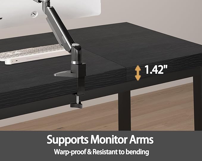 63 x 31 Inch Large Computer Desk, Modern Office Desk with Adjustable Feet, Gaming Desk with Deep Desktop, Study Writing Table for Home Office, Work from Home, Easy Assembly, Black