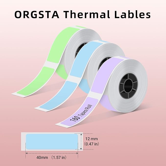 ORGSTA S001 Label Maker Machine with Tape, Portable Bluetooth Label Maker for Home and Office Organization, Thermal Label Printer Mini Printer with 3 Roll Label Tapes - Green/Purple/Blue
