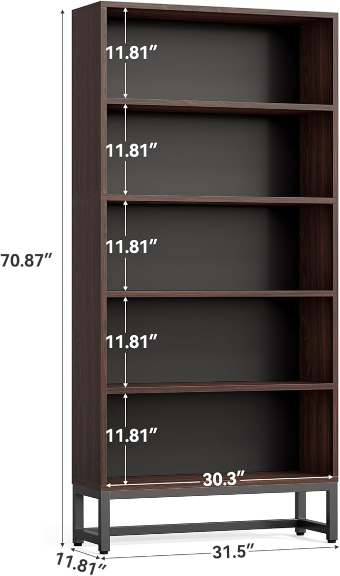 70.8 Inch Tall Bookcase and Bookshelf with Closed Back Shelf, 5-Tier Large Bookcases Organizer with Storage Shelves, Heavy Duty Free-Standing Library Bookcases Shelving Unit for Living Room, Bedroom