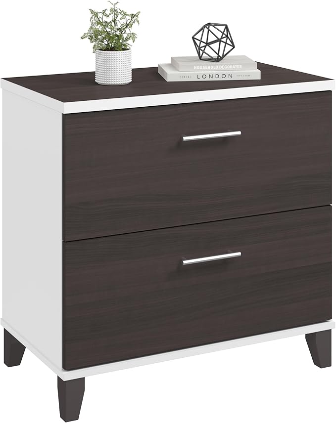 Bush Home 2 Drawer Lateral File Cabinet, Letter and Legal-Size Document Storage for Home or Professional Office, Somerset Collection, White and Storm Gray