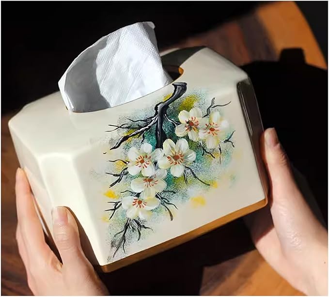 Stylish Tissue Box Ceramics Tissue Box FashionTissue Organizer and Durable Tissue Box for Bathroom Vanity Desks Offices Bedroom Home Table Modern Tissue Box (Color : Natural, Size : C) (Natural B)