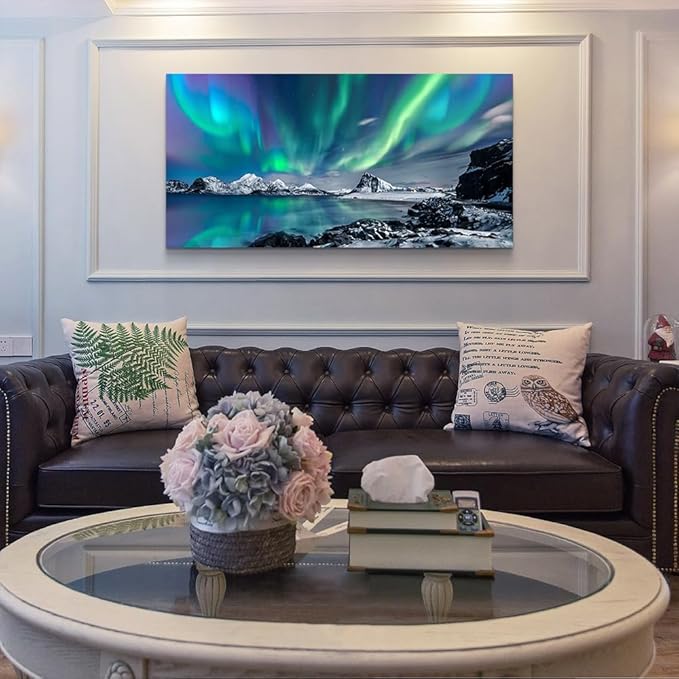 Lapremoly Canvas Wall Art For Living Room farmhouse Wall Decor For Bedroom Office Decor Blue Aurora Pictures Landscape Wall Paintings Prints posters Artwork Framed Wall Mural Room Home Decoration