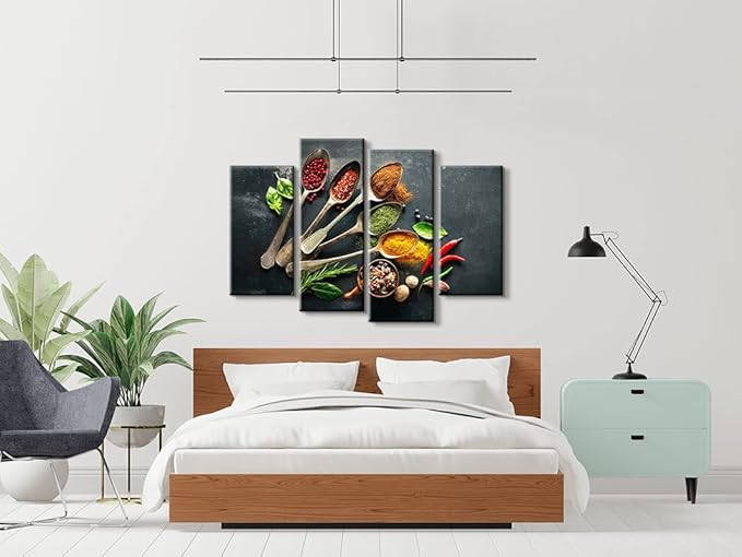 4 Pieces Kitchen Decor Kitchen Decoration Kitchen Canvas Wall Art Spices Poster Dining Wall Decor Food Wall Art Dining Room Wall Art Canvas Modern Kitchen Wall Decor for Kitchen (40''W x 24''H)