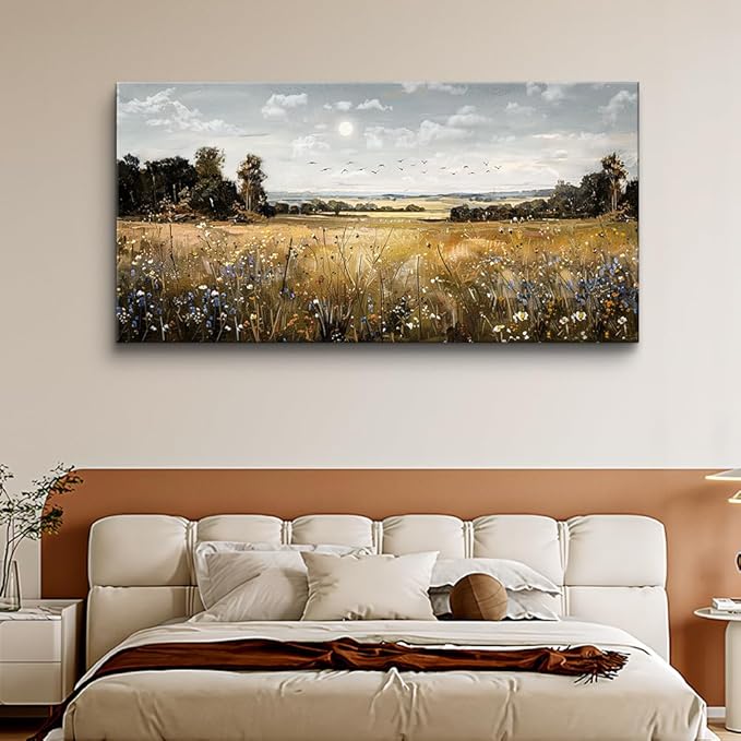 KELIYUAN Large Canvas Wall Art For Living Room Farmhouse Wall Decor For Bedroom Office Decorations Field Scenery Painting Countryside Wall Pictures Artwork Modern Ready To Hang Home Decor 24"X48"