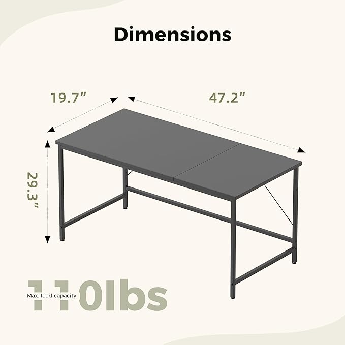 Mericonia 48 inch Computer Desk, Gaming Desk for Small Spaces, Modern Simple Style Table for Home Office, Study Student Writing Table
