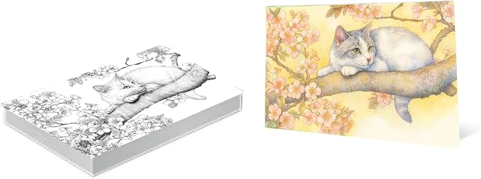 Artwink Watercolor Coloring Cards – 15 Sheets (5x7 Inches), Great for Coloring Book Lovers & Watercolor Painting Practicee (Cat/Dog/Bird/Landscape Illustrations) (Cat Theme (Book))