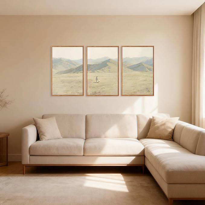 CHDITB Jesus Leaves The 99 Parable of The Lost Sheep Framed Canvas Wall Art(16"x24"), 3 Panels Boho Mountain Nature Landscape Artwork Prints, Large Religious Christian Bible Story Faith LDS Gift Decor for Home Office Bedroom