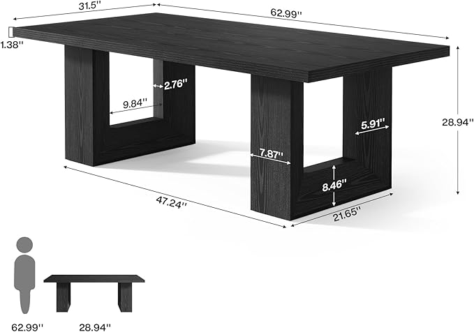 Tribesigns 62.99" Home Office Desk, Large Farmhouse Executive Desk, Computer Table for Office, Conference Room (Black)