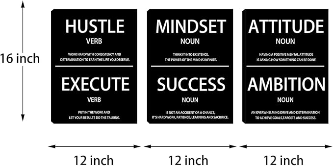 Halioyo 3 Pieces Motivational Wall Decor - 12 x 16 Inspirational Wall Art for Bedroom Living Room Motivational Posters Mindset Canvas Painting Picture Home Decoration Office Decor