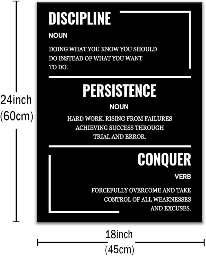 Motivational Canvas Wall Art Poster Print Discipline Persistence Conquer Inspirational Entrepreneur Quotes Picture Painting for Kitchen Teens Room Office Painting Stretched and Framed [18''Wx24''H]