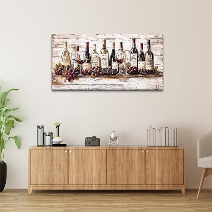 QIYILEXWART Canvas Wall Art For Living Room Wall Decor For Bedroom Kitchen Wall Decorations Wine Bottle Painting Farmhouse Pictures Artwork Room Aesthetic Home Decor Ready To Hang