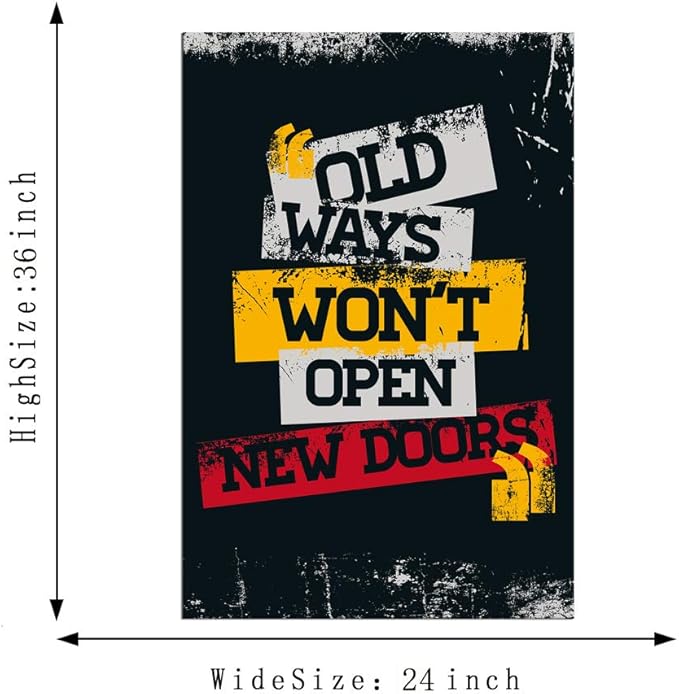 Retro Large Office Canvas Artwork HD Print Painting Pictures Color Font Old Ways Won't Open New Doors Print Poster Wall Art Wooden Gallery Wrapped Framed Home Classroom Study Room Decor-24 Wx36 H